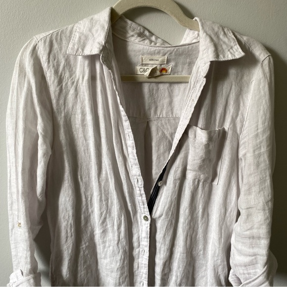 C&C California 100% Linen Off White Long Button Down Shirt Small - Picture 3 of 14
